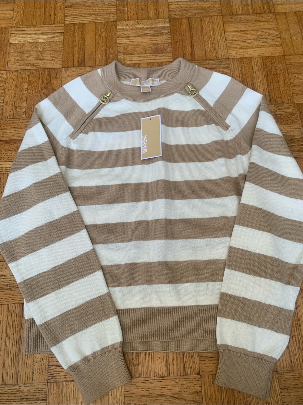 Michael Kors Beige and White Striped Sweater